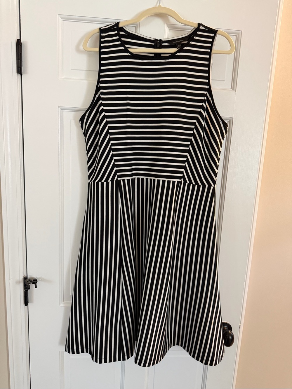Banana Republic Black and White Striped Sleeveless Midi Fit and Flare Dress